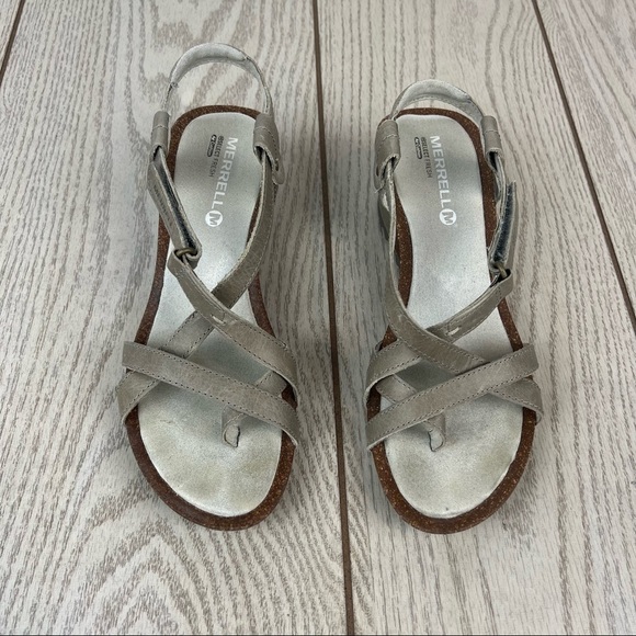Merrell Revalli Aura Post Strappy Wedge Sandals US7 Women's Grey $150 - Picture 3 of 8